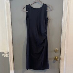 Brooks Brothers Black Ruched Dress Sleeveless Stretch Jersey Career Sz S